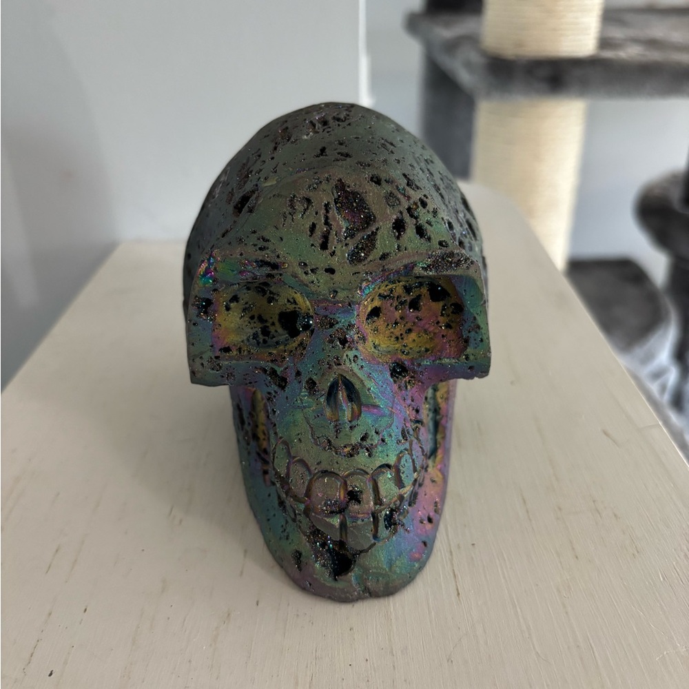 Titanium Aura Quartz Skull